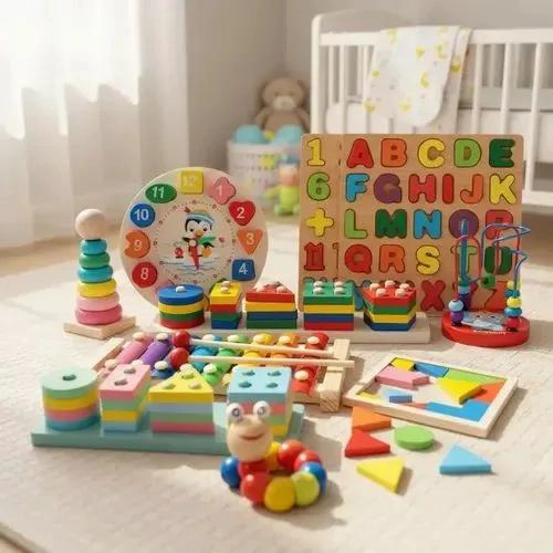 SET DE 10 JUGUETES DIDACTICOS DE MADERA PARA APRENDIZAJE INFANTIL - 1
