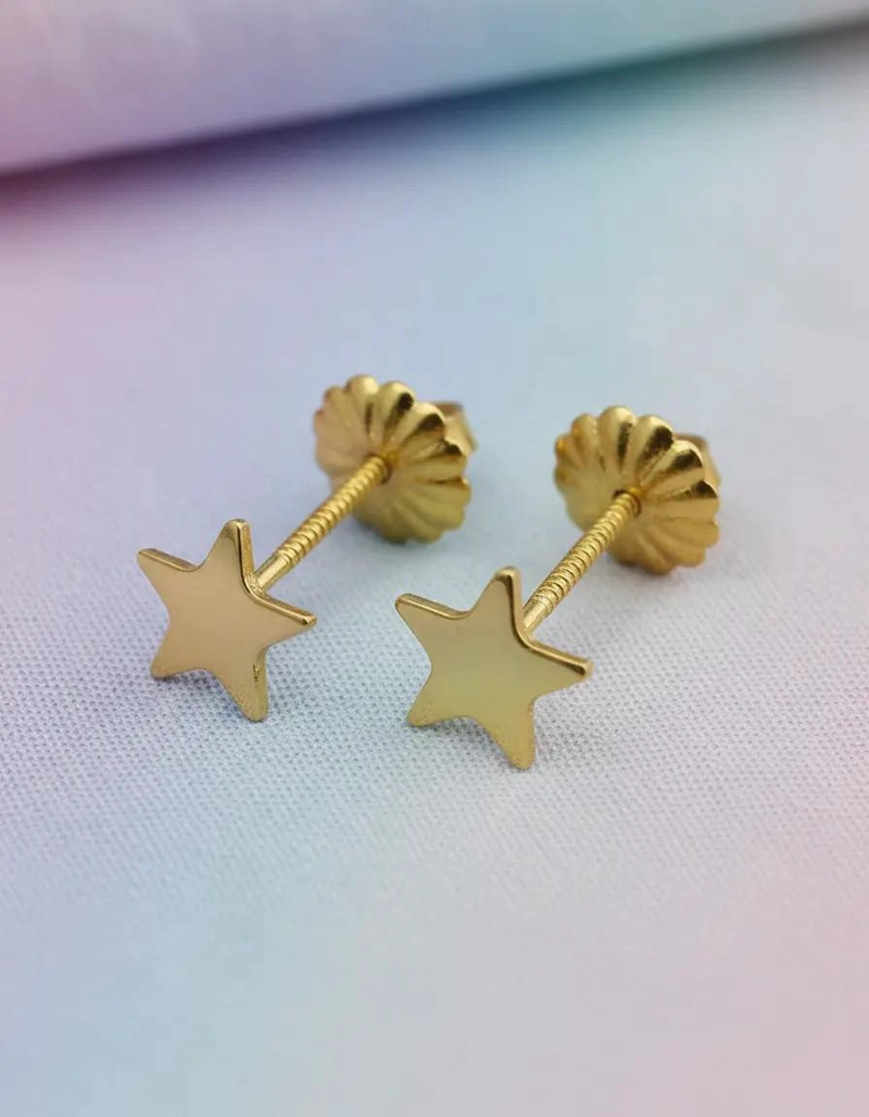 AROS DE ORO 18 KILATES CON DISEÑO DE ESTRELLAS PARA BEBE - 5