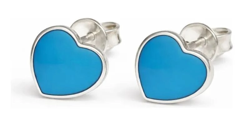 AROS DE TURQUESA EN FORMA DE CORAZON DE PLATA 950 - 1