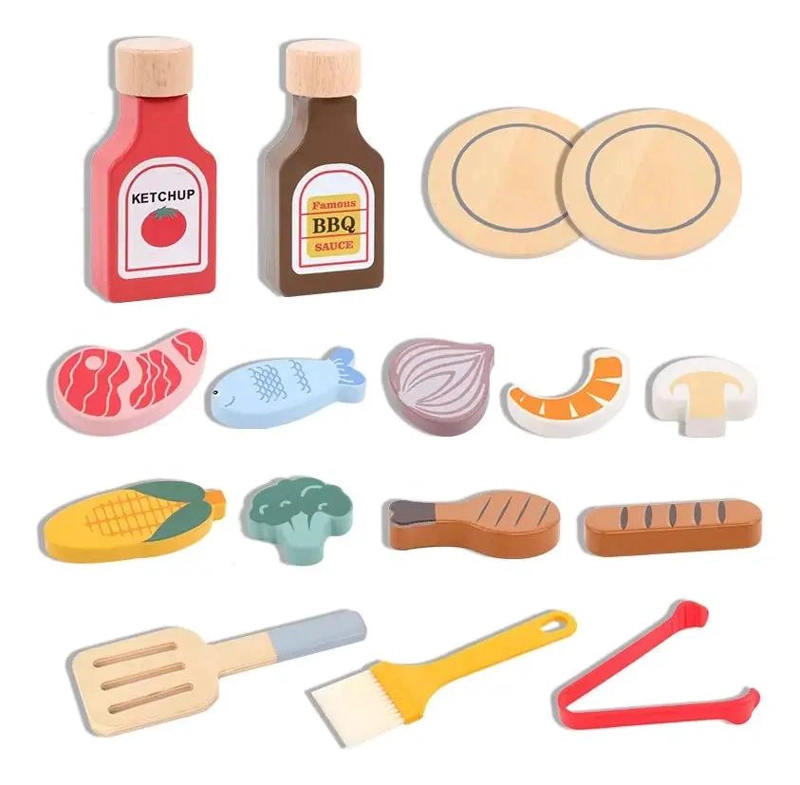JUGUETE BARBACOA DE MADERA PARA NIÑOS CON ALIMENTOS - 3
