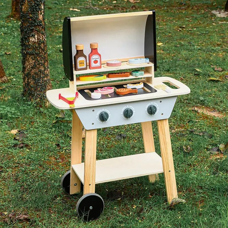 JUGUETE BARBACOA DE MADERA PARA NIÑOS CON ALIMENTOS - 4