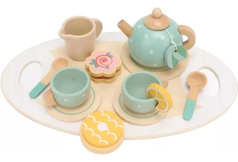 JUEGO DE TE  INFANTIL DE MADERA CON POSTRES PARA NIÑOS 28 PIEZAS - 2