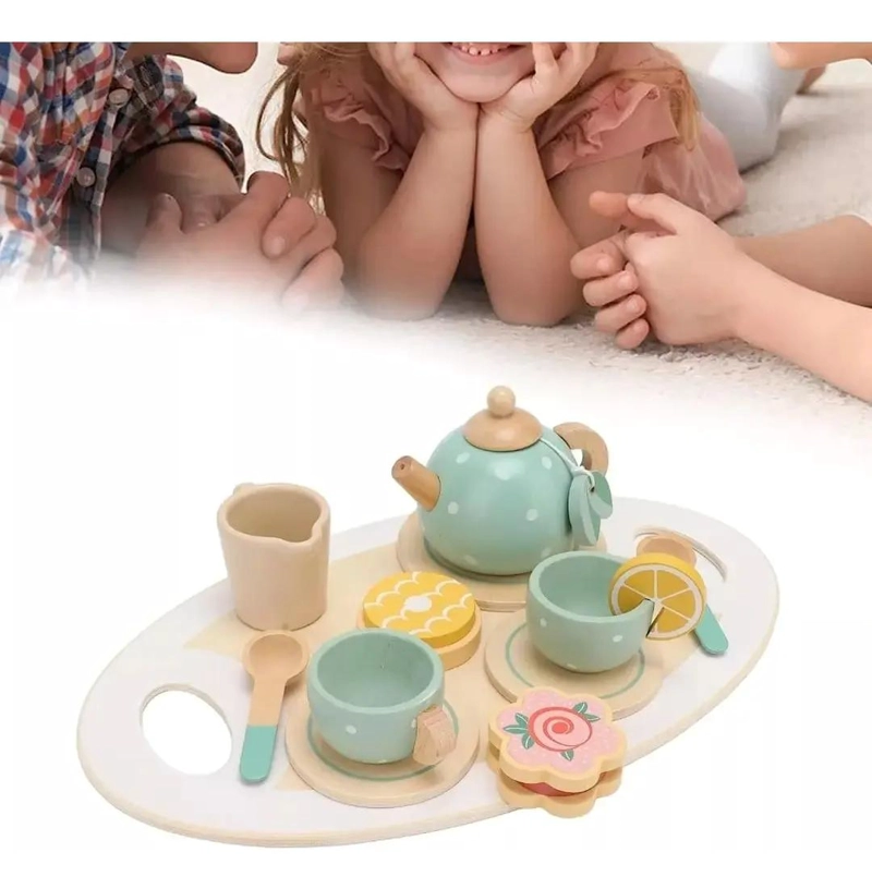 JUEGO DE TE  INFANTIL DE MADERA CON POSTRES PARA NIÑOS 28 PIEZAS - 4