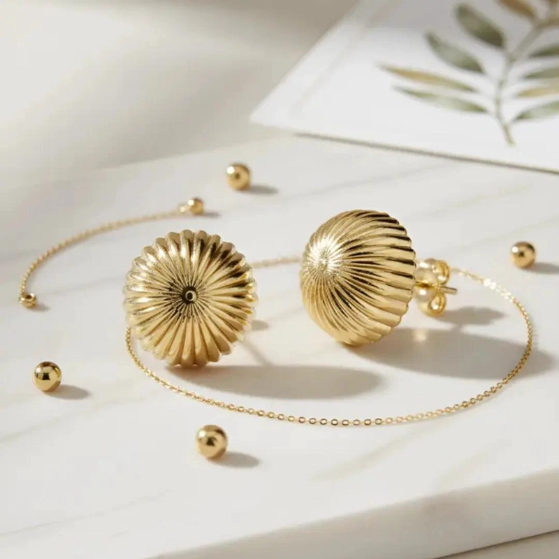 AROS DE ORO ESTILO BOTON CON RELIEVE ELEGANTES Y SOFISTICADOS - 5