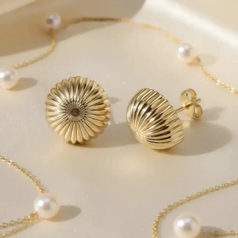 AROS DE ORO ESTILO BOTON CON RELIEVE ELEGANTES Y SOFISTICADOS - 6