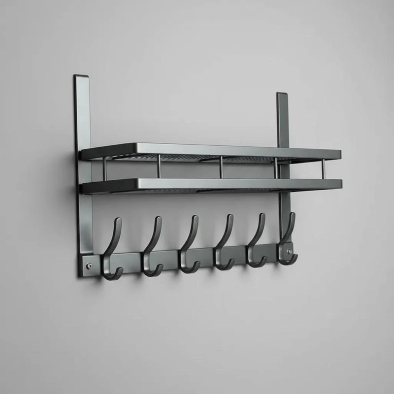 PERCHERO COLGADOR PARA PUERTA CON REPISA Y GANCHOS METALICOS - 2
