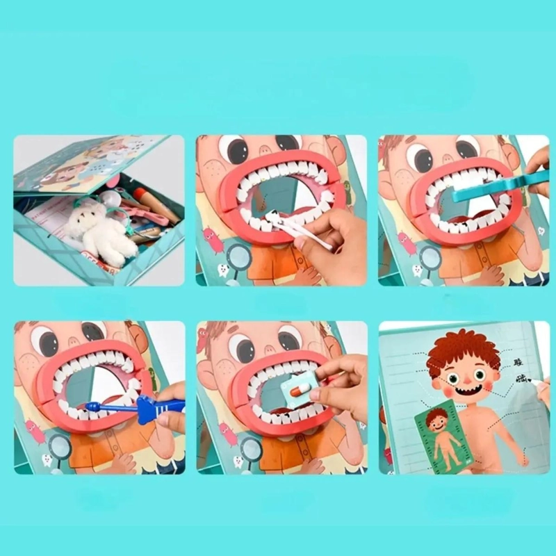 JUGUETE DIDACTICO DENTAL DE MADERA PARA NIÑOS EN COLOR CELESTE - 5