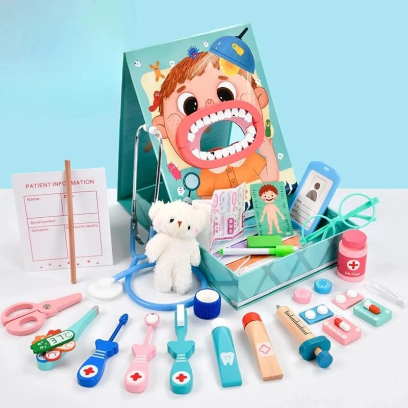 JUGUETE DIDACTICO DENTAL DE MADERA PARA NIÑOS EN COLOR CELESTE - 7