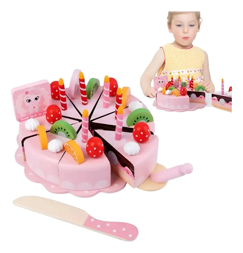 TORTA DE CUMPLEAÑOS DE MADERA DIDACTICA CON VELCRO PARA NIÑOS - 1