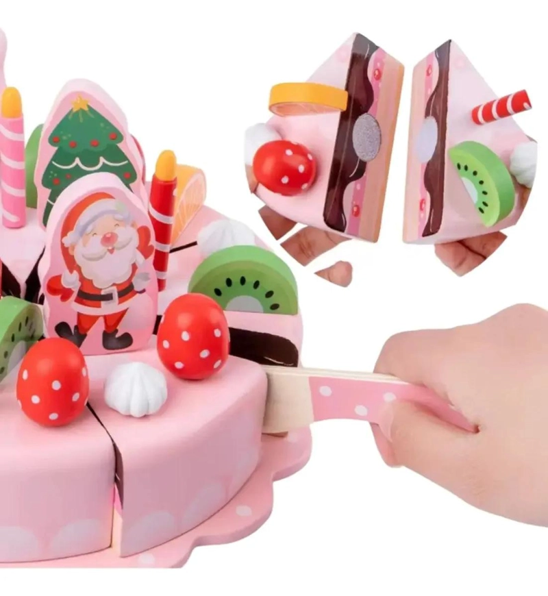 TORTA DE CUMPLEAÑOS DE MADERA DIDACTICA CON VELCRO PARA NIÑOS - 3