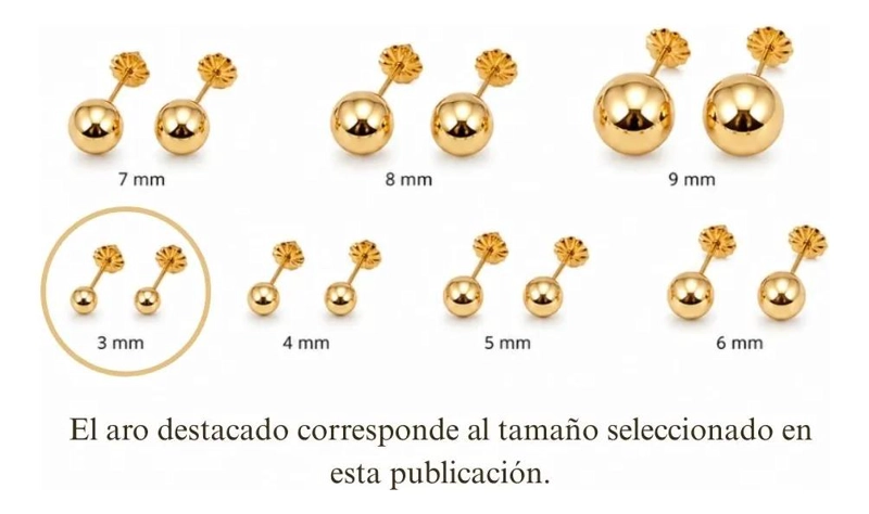 AROS BOLITA 3MM ORO 18K HIPOALERGE NICOS PARA BEBE S - 5