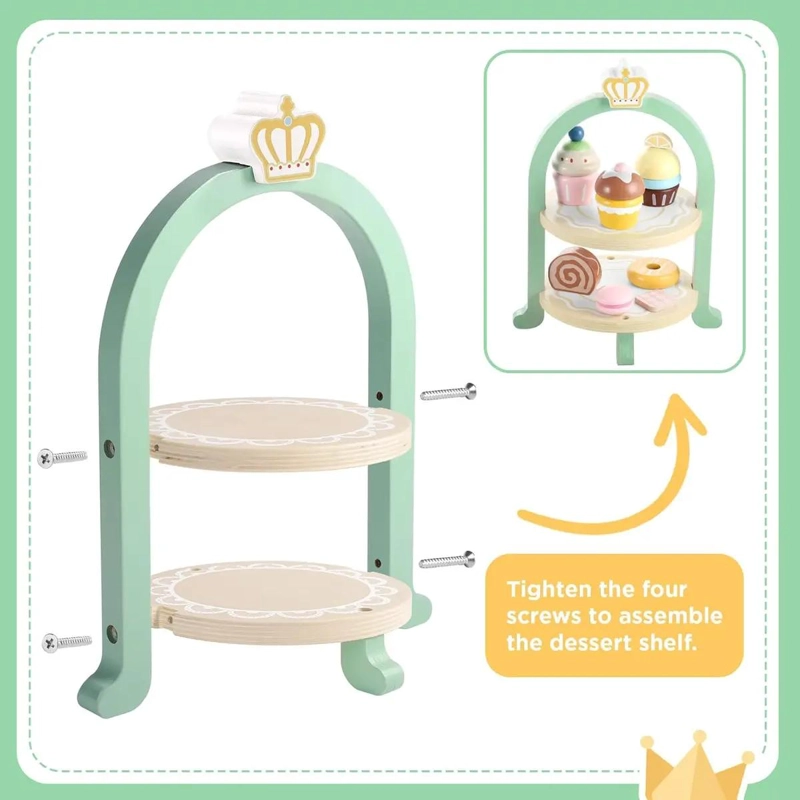 JUEGO DE TE  DE MADERA CON SOPORTE PARA PASTELES Y POSTRES - 7