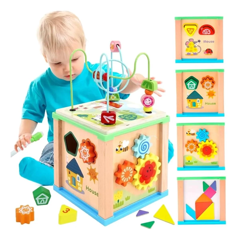 CUBO DIDACTICO DE ACTIVIDADES MONTESSORI 5 EN 1 PARA NIÑOS - 1