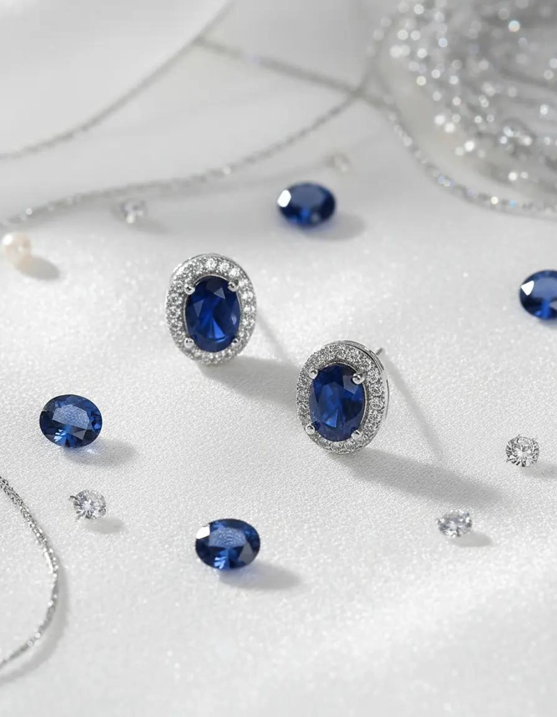 AROS DE PLATA FINA CON CIRCONES Y ZAFIRO AZUL - 1