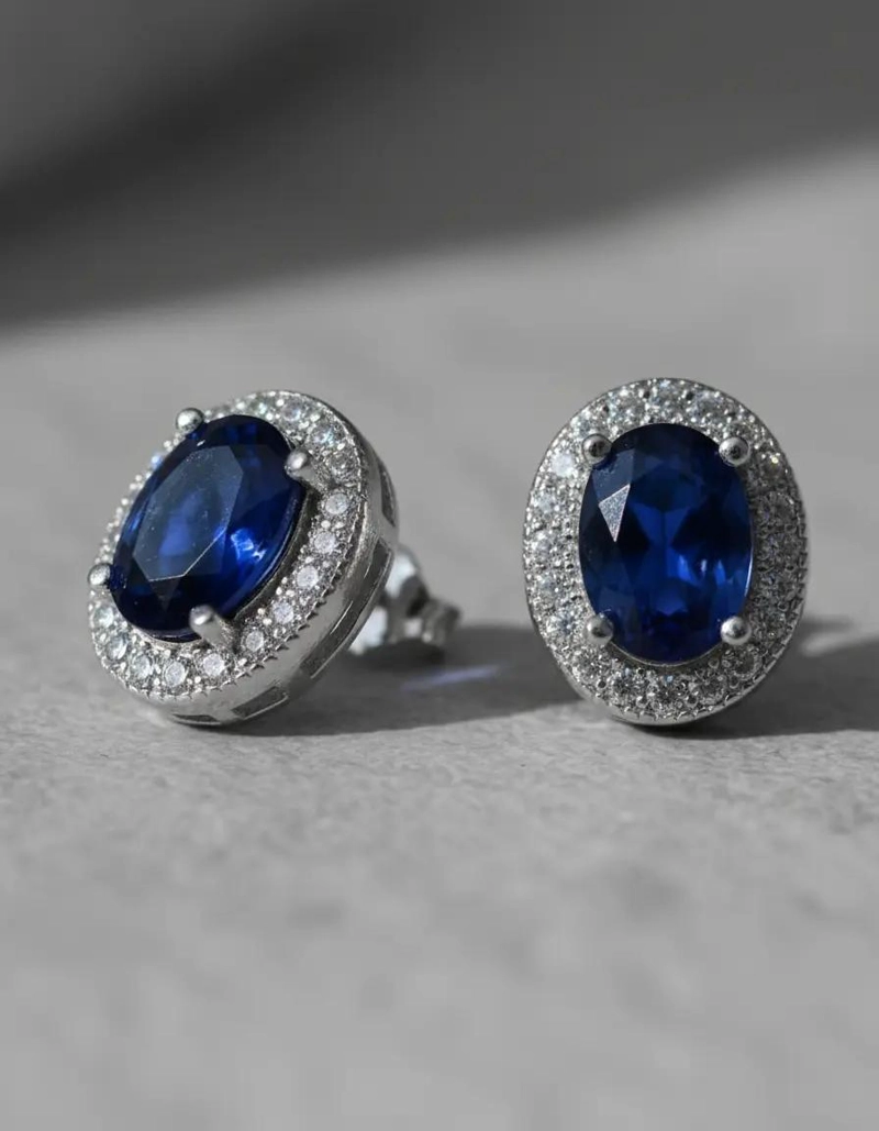 AROS DE PLATA FINA CON CIRCONES Y ZAFIRO AZUL - 3