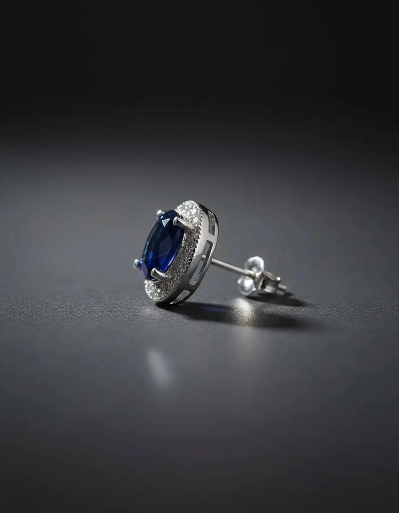 AROS DE PLATA FINA CON CIRCONES Y ZAFIRO AZUL - 4