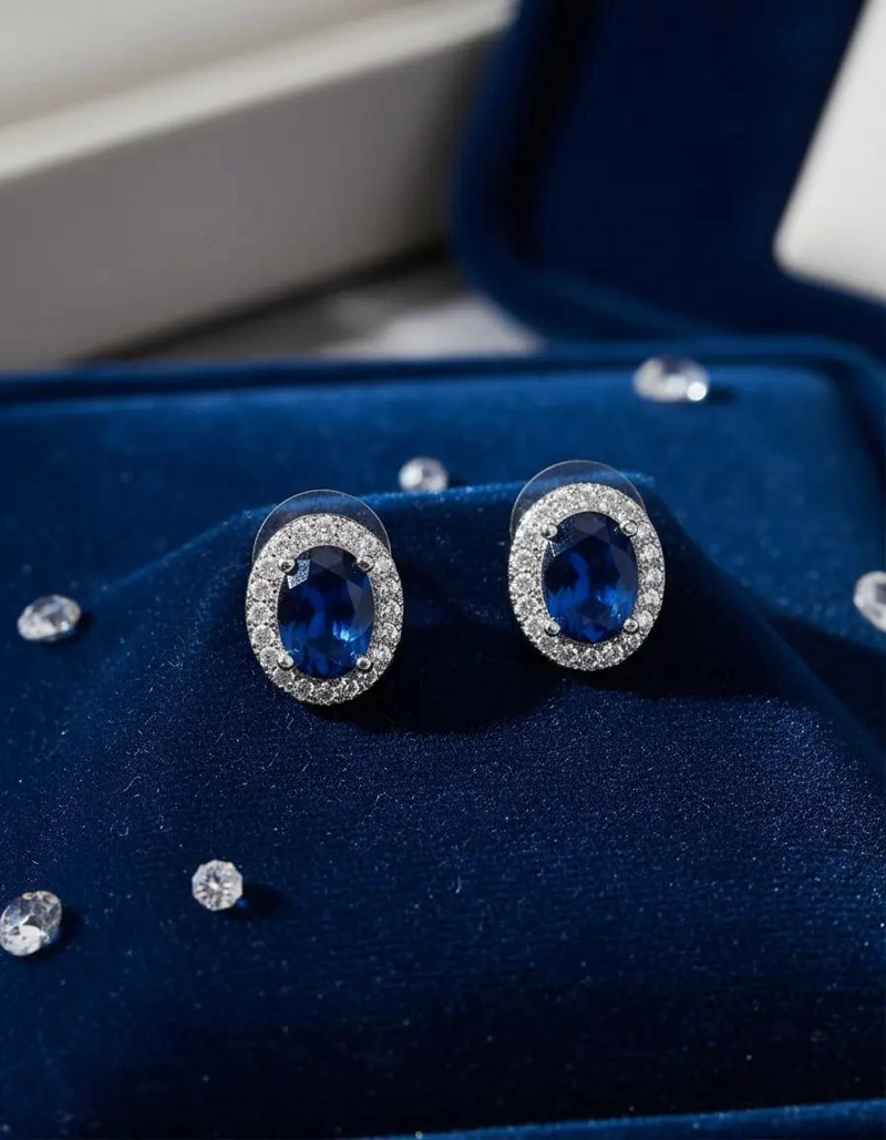 AROS DE PLATA FINA CON CIRCONES Y ZAFIRO AZUL - 5