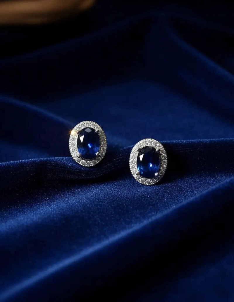 AROS DE PLATA FINA CON CIRCONES Y ZAFIRO AZUL - 6