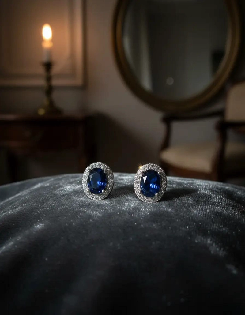 AROS DE PLATA FINA CON CIRCONES Y ZAFIRO AZUL - 7