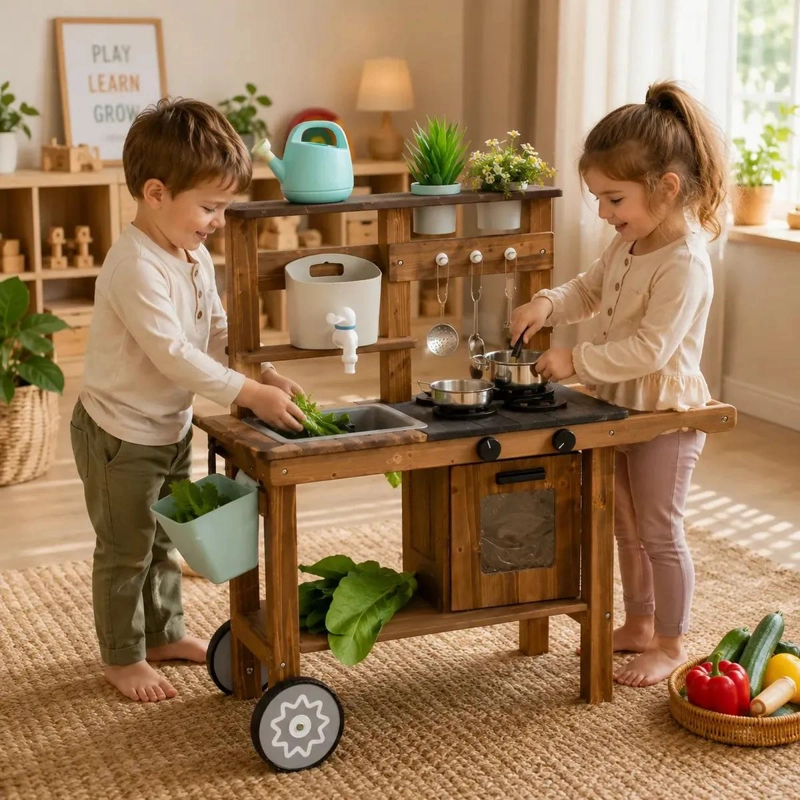 COCINA INFANTIL DE MADERA PARA JUEGO DIDACTICO DE NIÑOS - 1