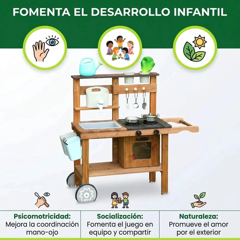 COCINA INFANTIL DE MADERA PARA JUEGO DIDACTICO DE NIÑOS - 4