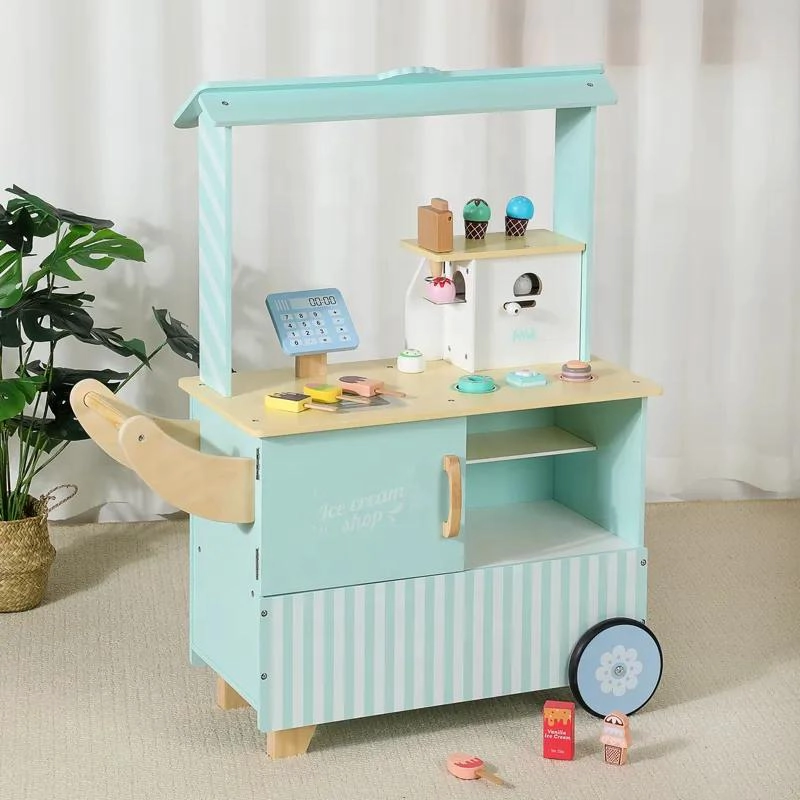 CARRO DE HELADERIA CON RUEDAS DE MADERA PARA JUEGO DE ROL - 3
