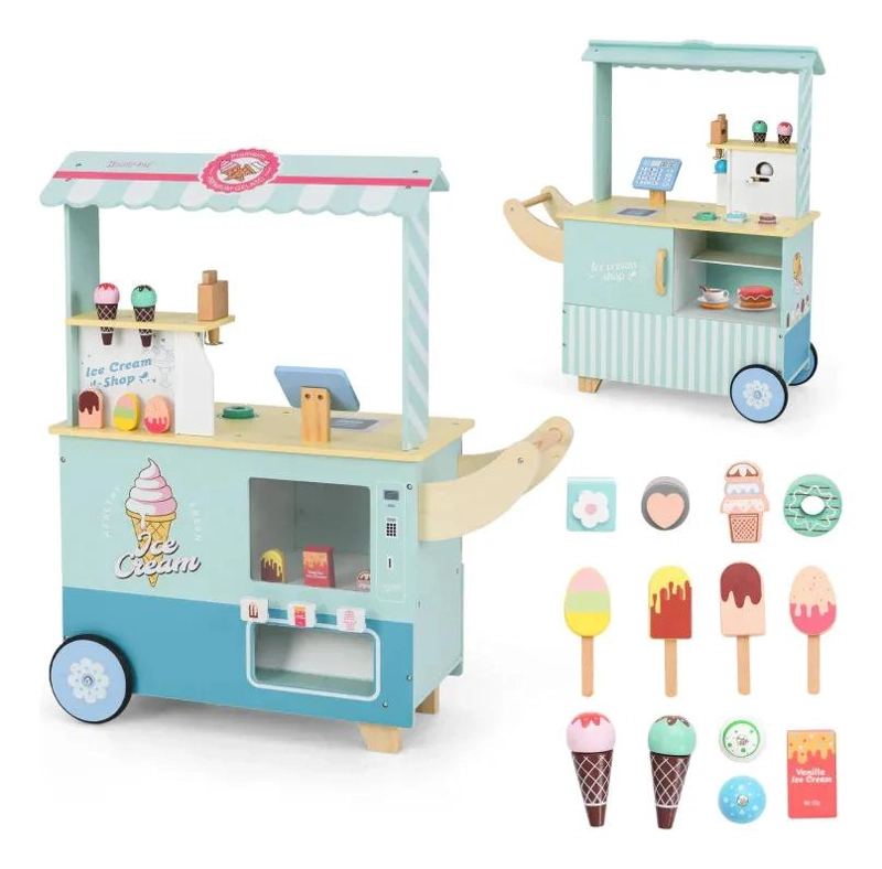 CARRO DE HELADERIA CON RUEDAS DE MADERA PARA JUEGO DE ROL - 4