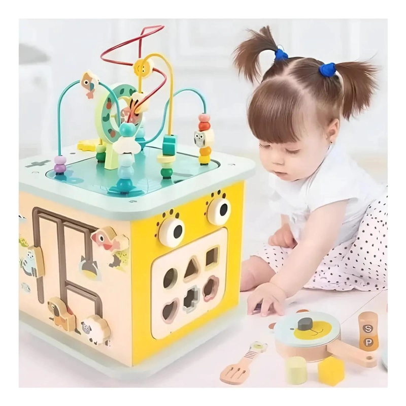 CUBO DIDACTICO MULTIFUNCIONAL DE MADERA PARA APRENDIZAJE - 1