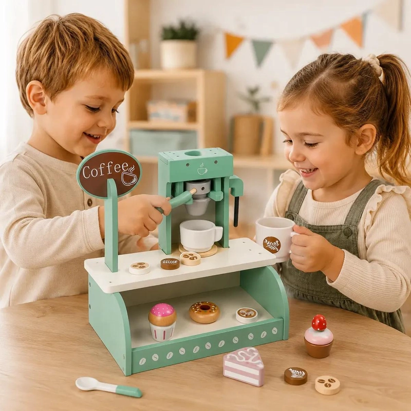CAFETERA DE MADERA PARA NIÑOS CON ACCESORIOS DE JUEGO - 1