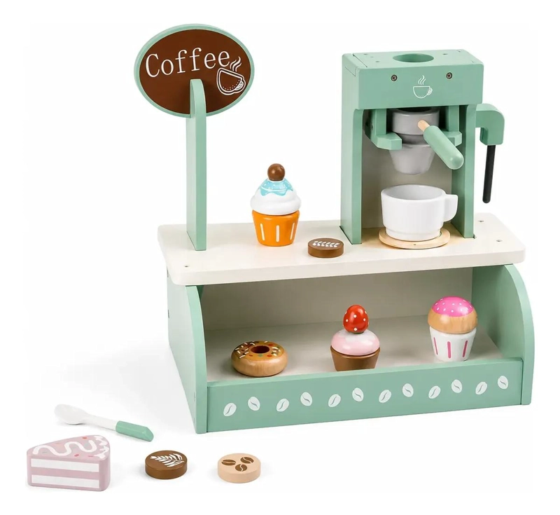 CAFETERA DE MADERA PARA NIÑOS CON ACCESORIOS DE JUEGO - 2
