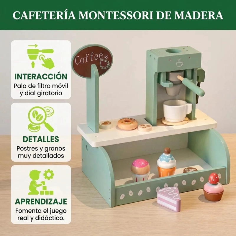CAFETERA DE MADERA PARA NIÑOS CON ACCESORIOS DE JUEGO - 3