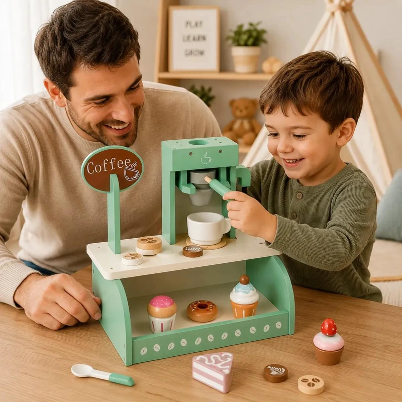 CAFETERA DE MADERA PARA NIÑOS CON ACCESORIOS DE JUEGO - 4