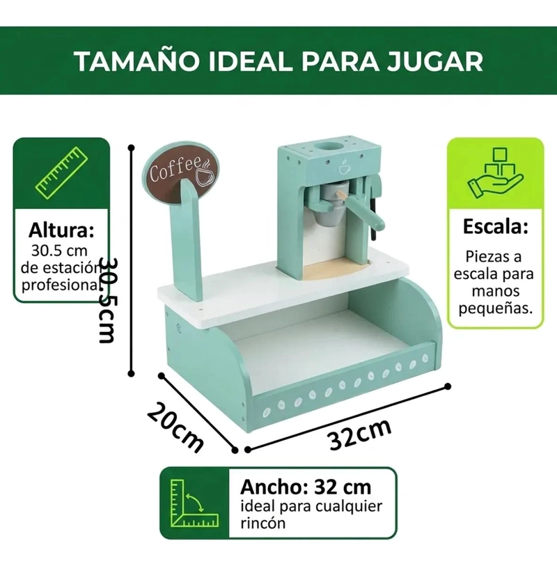 CAFETERA DE MADERA PARA NIÑOS CON ACCESORIOS DE JUEGO - 5
