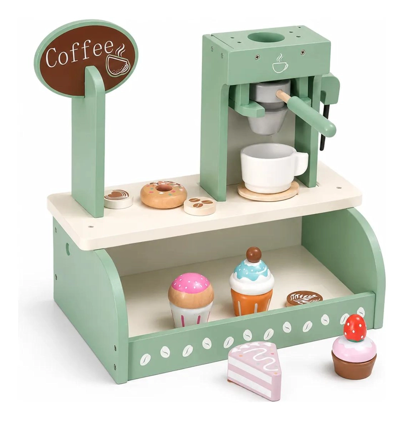 CAFETERA DE MADERA PARA NIÑOS CON ACCESORIOS DE JUEGO - 6