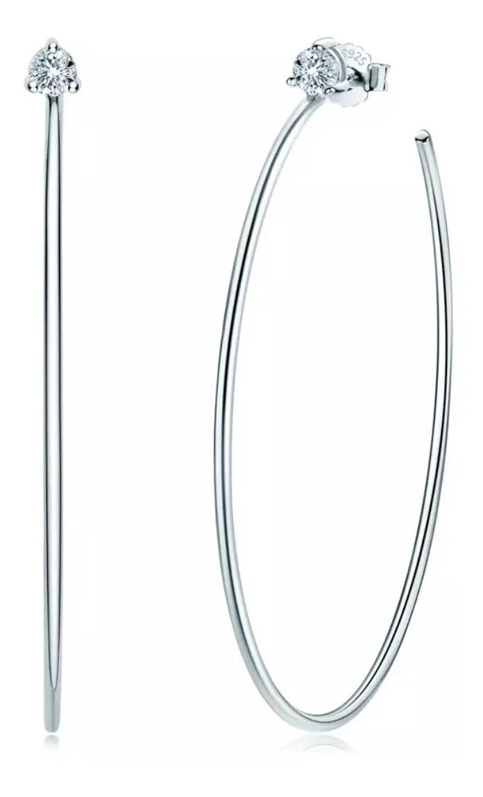 AROS MAXI DE PLATA 925 CON MOISSANITA Y BAÑO DE ORO 60MM - 1
