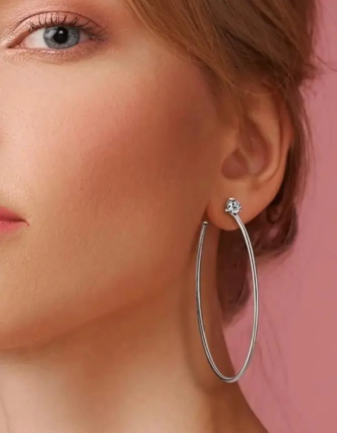 AROS MAXI DE PLATA 925 CON MOISSANITA Y BAÑO DE ORO 60MM - 2