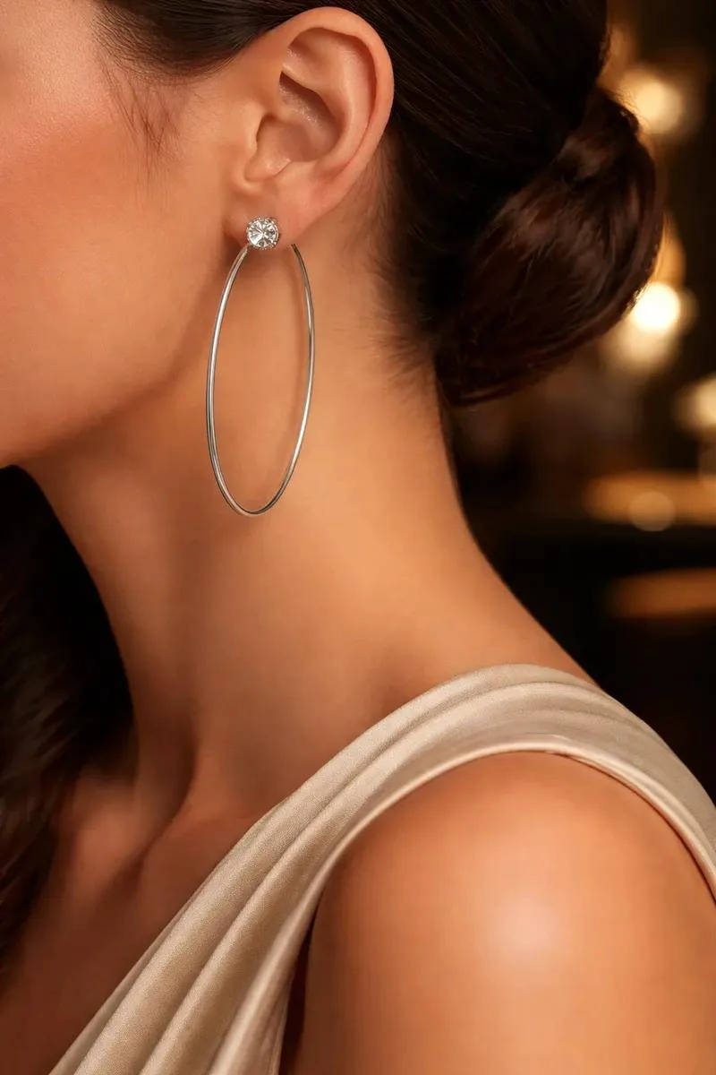 AROS MAXI DE PLATA 925 CON MOISSANITA Y BAÑO DE ORO 60MM - 4