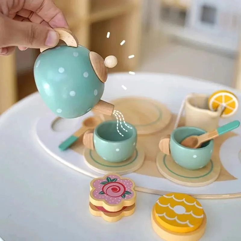 JUEGO DE TE  Y PASTEL DE MADERA PARA NIÑOS 23 PIEZAS - 4