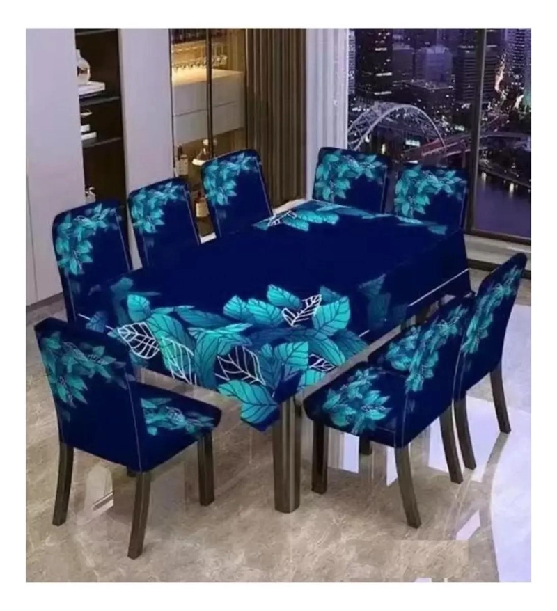 SET DE MANTEL CON 8 FUNDAS ELASTIZADAS PARA SILLAS DE COMEDOR - 2