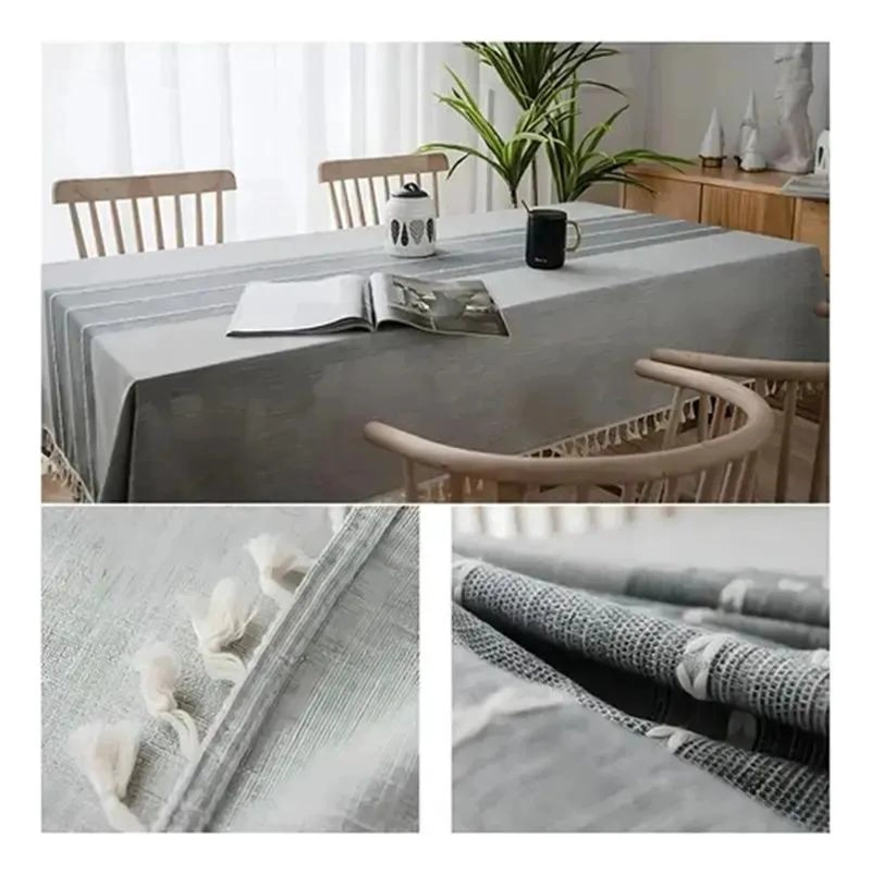 MANTEL RECTANGULAR IMPERMEABLE DE LINO Y ALGODON CON BORLAS 225X145 CM - 2