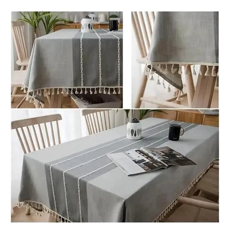MANTEL RECTANGULAR IMPERMEABLE DE LINO Y ALGODON CON BORLAS 225X145 CM - 3