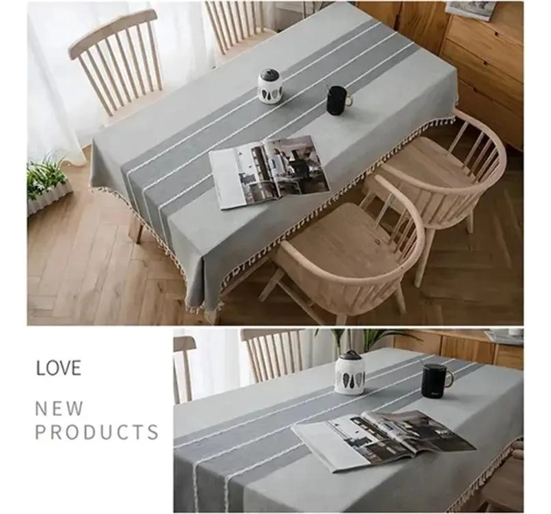 MANTEL RECTANGULAR IMPERMEABLE DE LINO Y ALGODON CON BORLAS 225X145 CM - 4