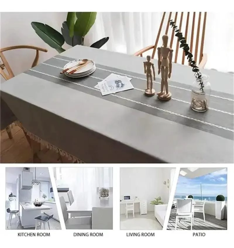 MANTEL RECTANGULAR IMPERMEABLE DE LINO Y ALGODON CON BORLAS 225X145 CM - 6