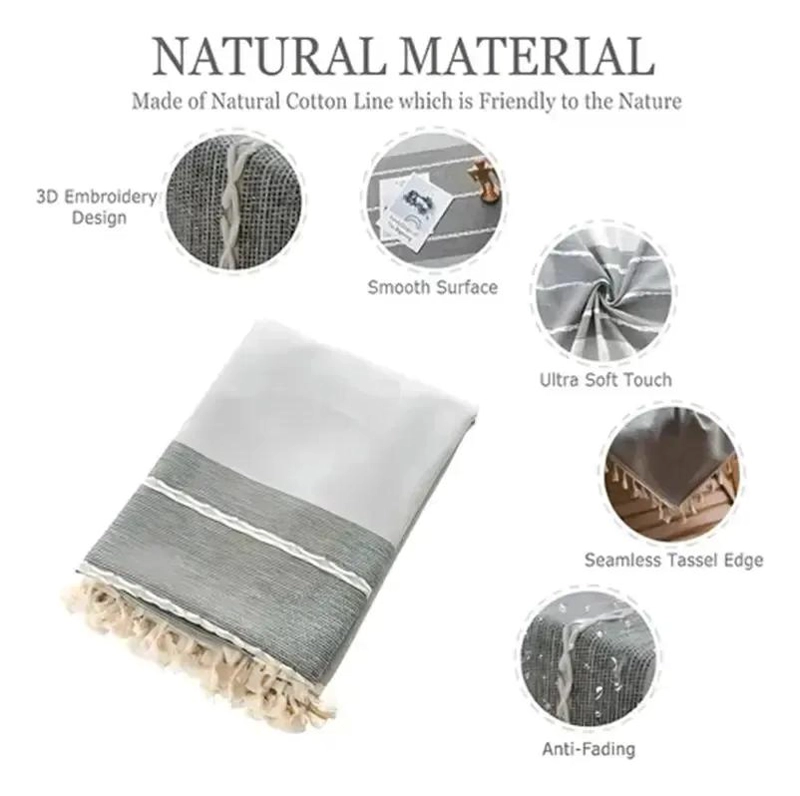 MANTEL RECTANGULAR IMPERMEABLE DE LINO Y ALGODON CON BORLAS 225X145 CM - 9