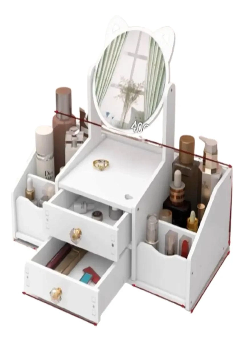 ORGANIZADOR COMPACTO DE MAQUILLAJE CON ESPEJO Y CAJONES - 2