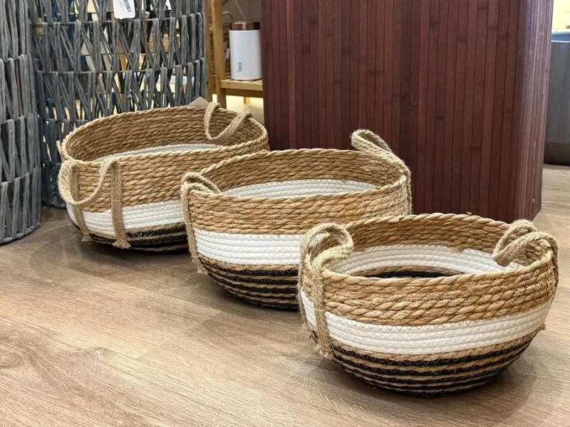 SET DE 3 CANASTOS ORGANIZADORES DE YUTE Y ALGODON PARA EL HOGAR - 5