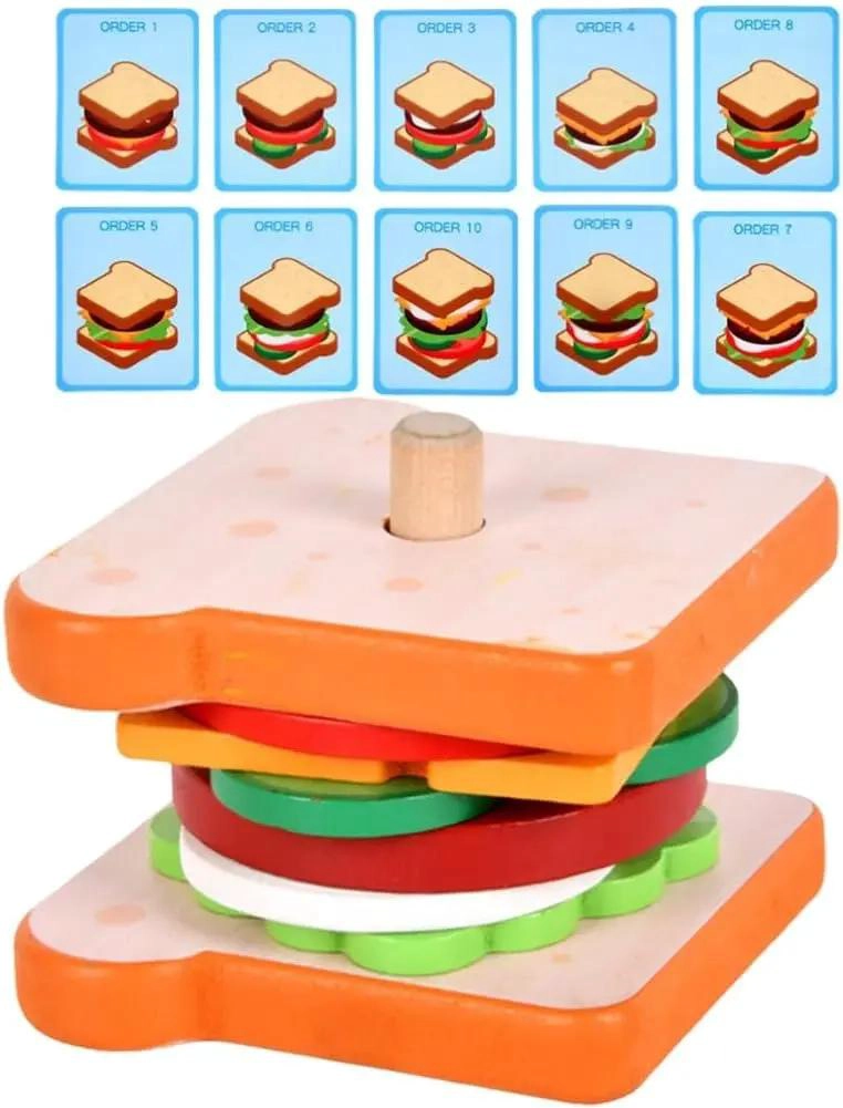 PUZZLE DE MADERA PARA CREAR HAMBURGUESAS Y SANDWICHES - 10
