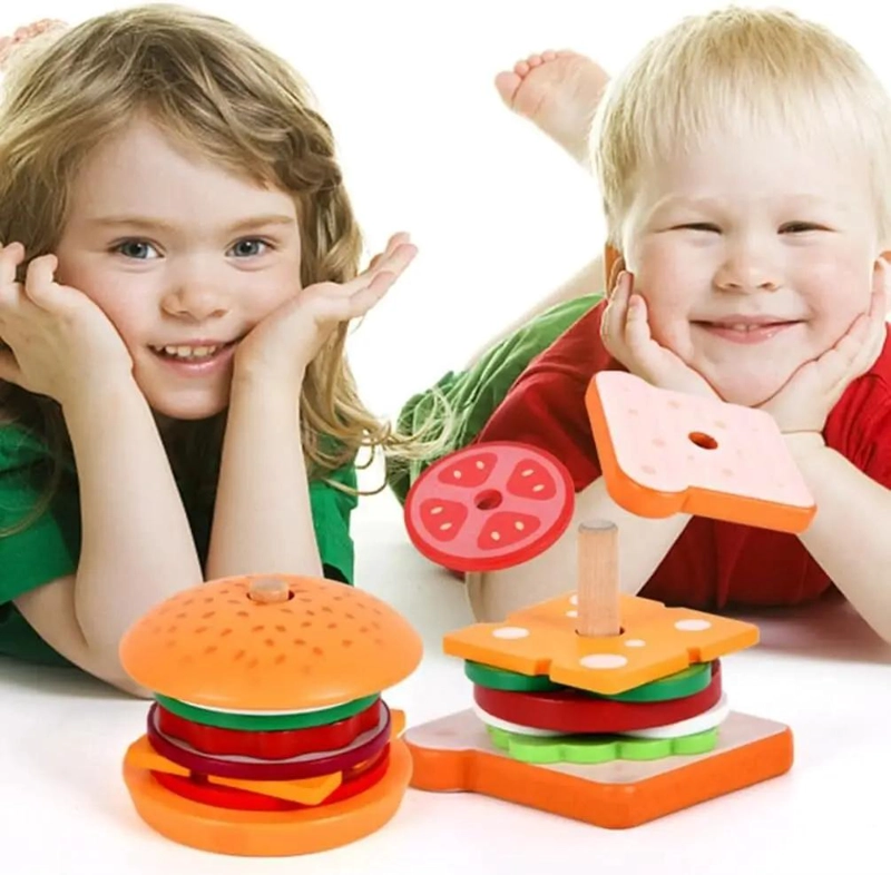 PUZZLE DE MADERA PARA CREAR HAMBURGUESAS Y SANDWICHES - 6