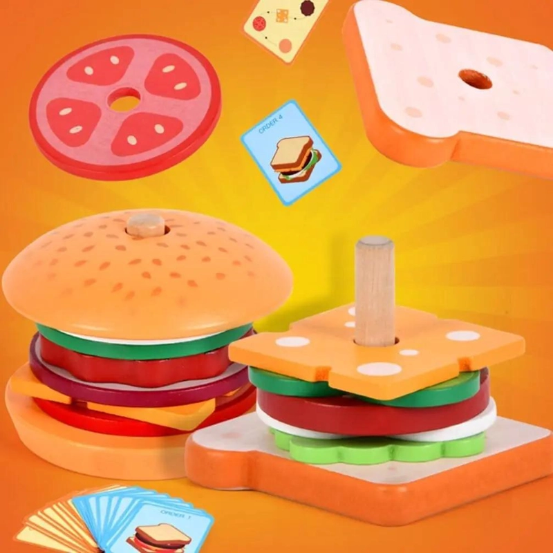 PUZZLE DE MADERA PARA CREAR HAMBURGUESAS Y SANDWICHES - 9