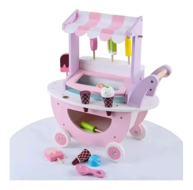 CARRITO DE HELADOS JUGUETE DIDACTICO DE MADERA PARA NIÑOS - 3